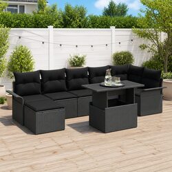 Stylish 8-Piece Black Poly Rattan Outdoor Sofa Set