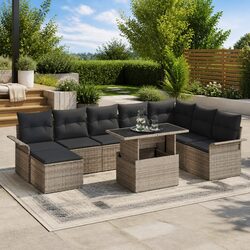Premium Grey Poly Rattan 9-Piece Garden Sofa Set