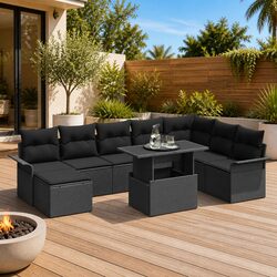 Stylish Black Poly Rattan Garden Sofa Set, 9 Pcs
