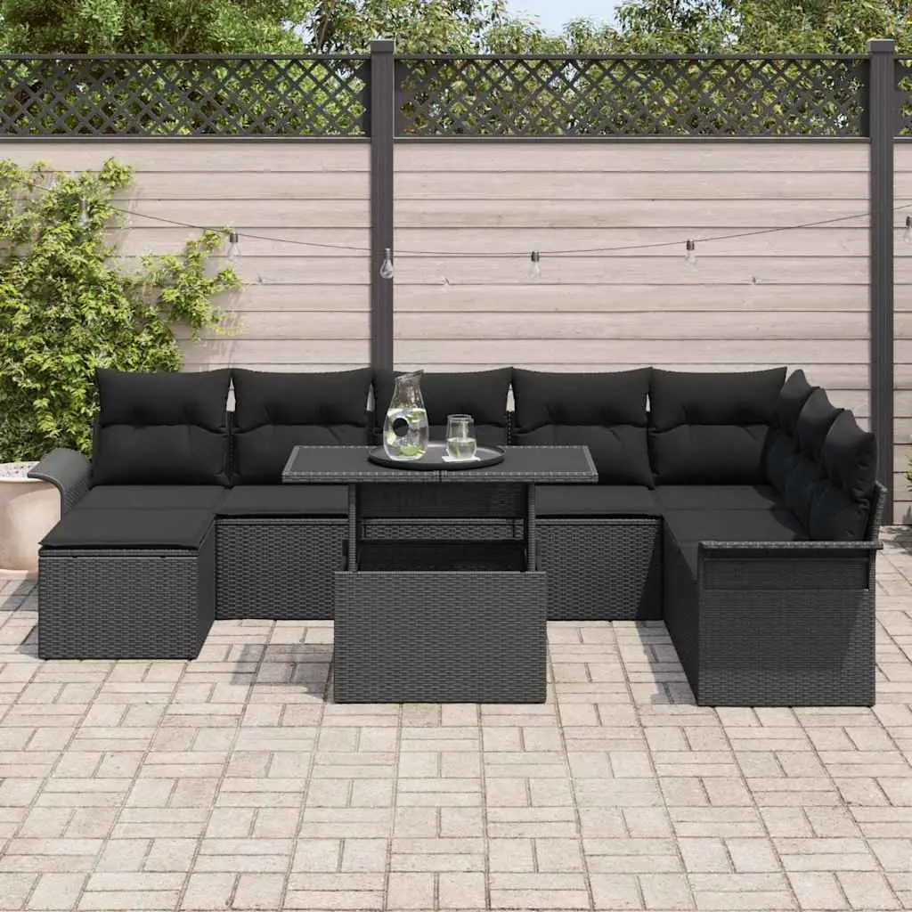 Black Poly Rattan Garden Sofa Set, 9 Pcs
