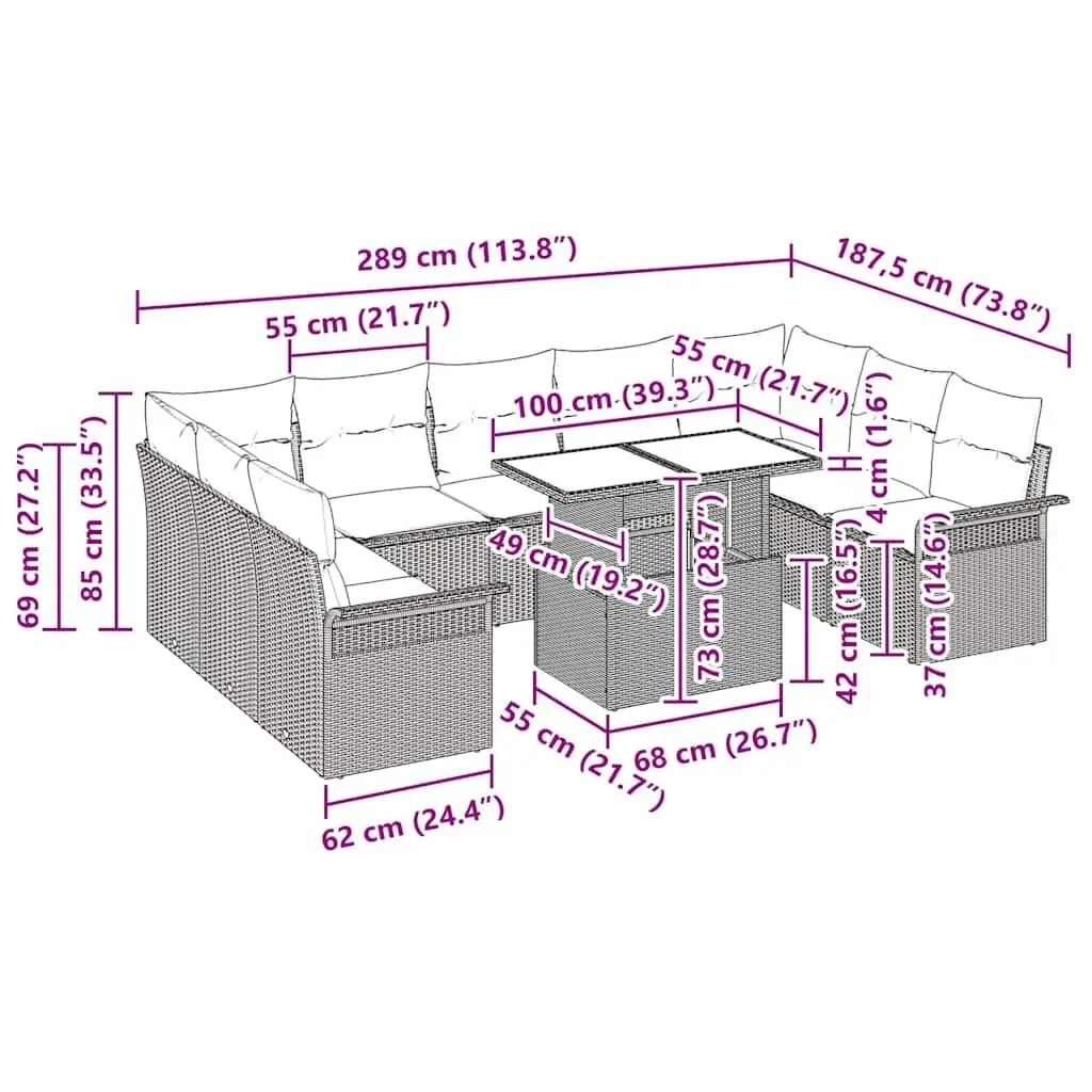 Outdoor Modular Sofa Set for 10, Durable Poly Rattan
