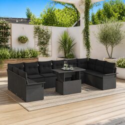 Black Modular Garden Sofa Set 11pcs Outdoor Furniture