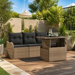 5-Piece Outdoor Garden Sofa Set with Cushions Table Grey Poly Rattan Modular