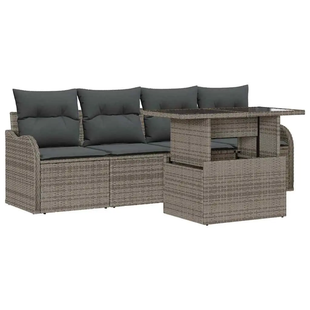 5 Piece Outdoor Garden Sofa Set Poly Rattan Rectangular Grey
