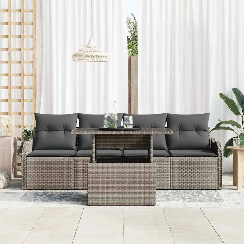 5 Piece Outdoor Garden Sofa Set Poly Rattan Rectangular Grey