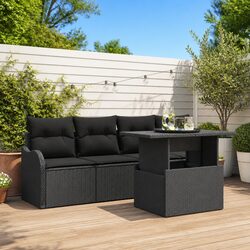 Durable Outdoor Sofa Set 5 Pieces Black Poly Rattan
