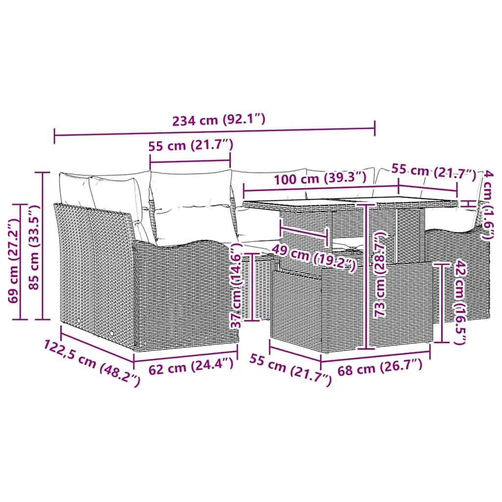 7 Seater Modular Outdoor Sofa Set with Grey Poly Rattan