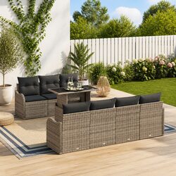 Grey Poly Rattan 8-Piece Garden Sofa Set for Outdoors