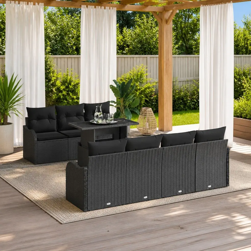 8-Piece Black Poly Rattan Modular Garden Sofa Set