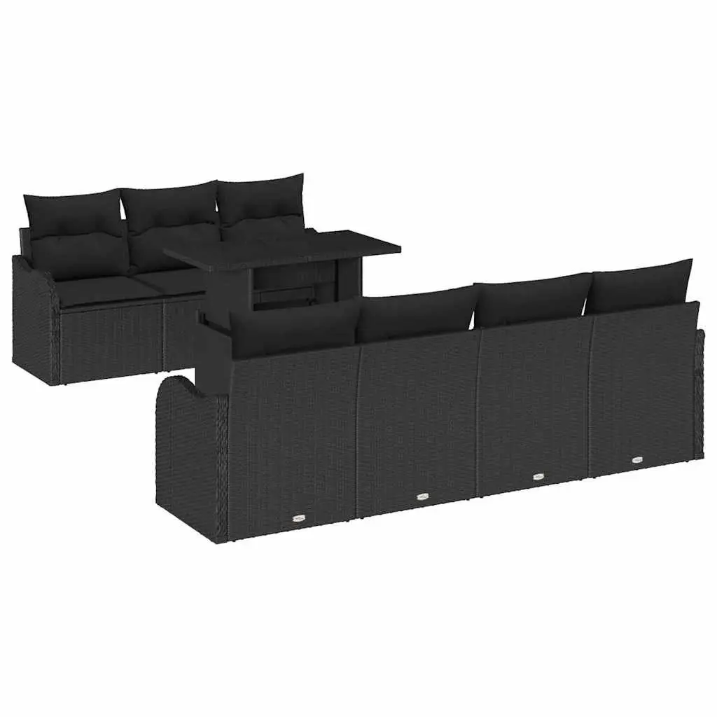 8-Piece Black Poly Rattan Modular Garden Sofa Set