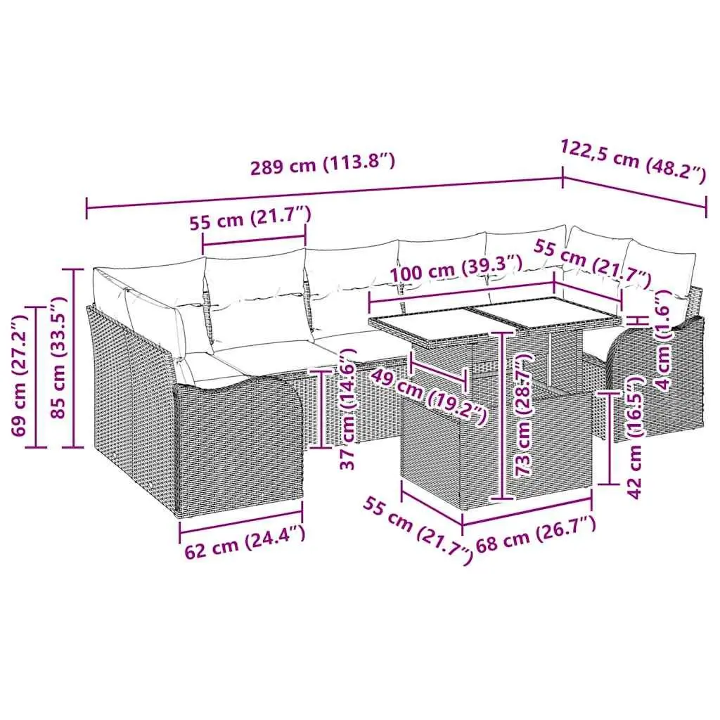 8-Piece Grey Modular Outdoor Garden Sofa Set