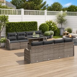 7-Piece Grey Poly Rattan Garden Sofa Set for Modern Patios