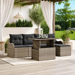 6-Piece Grey Poly Rattan Modular Outdoor Seating Set