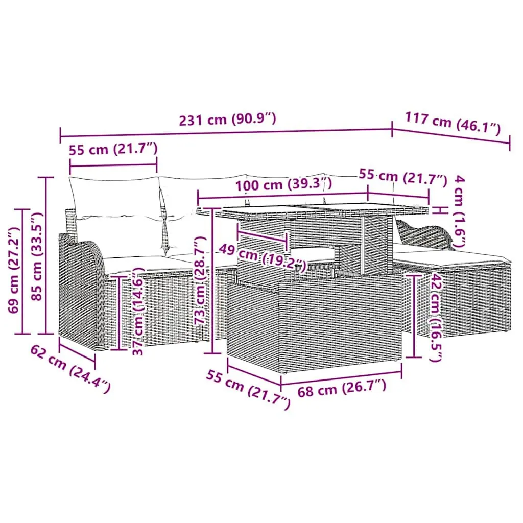 6-Piece Grey Modular Outdoor Seating Set for Gardens