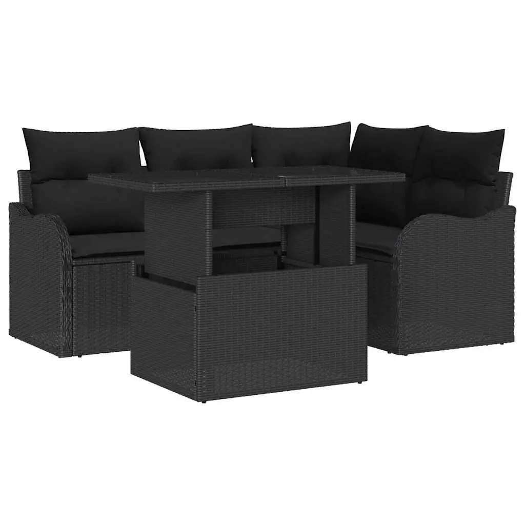 5-Piece Outdoor Dining Set with Black Poly Rattan