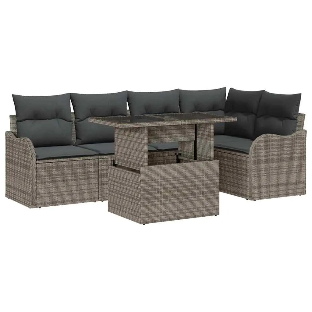6-Seater Outdoor Dining Set in Grey Poly Rattan
