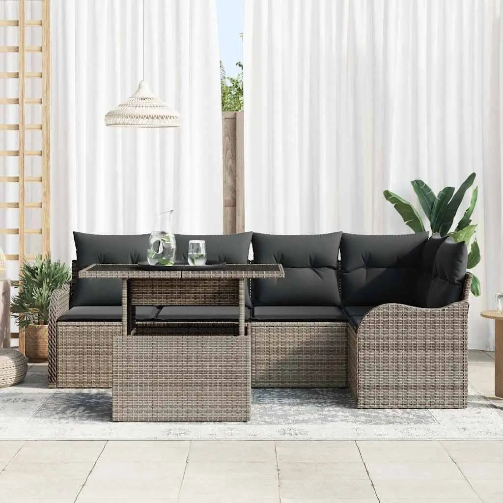 6-Seater Outdoor Dining Set in Grey Poly Rattan