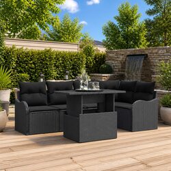 Black Poly Rattan Garden Dining Set for 6 with Cushions