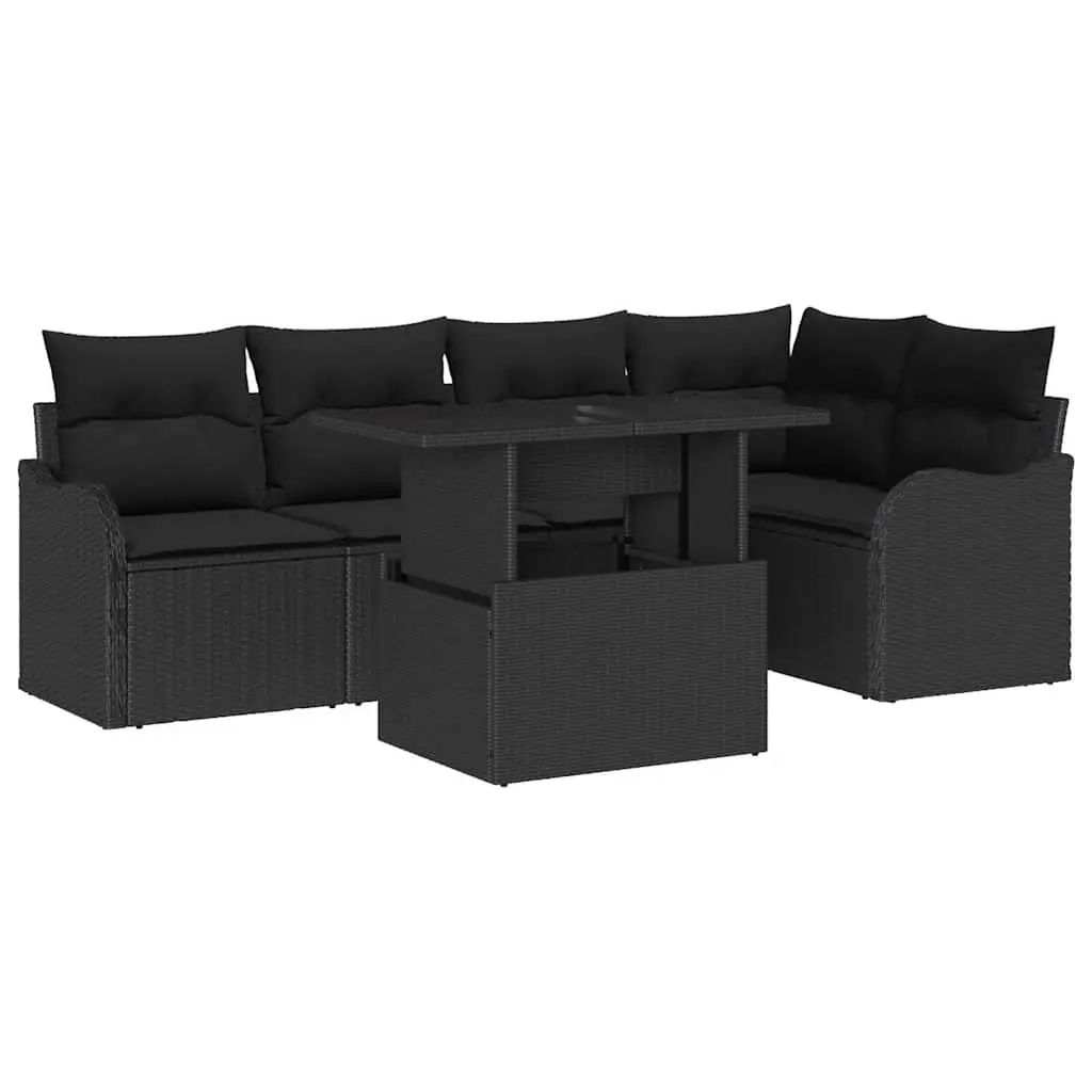 Black Poly Rattan Garden Dining Set for 6 with Cushions