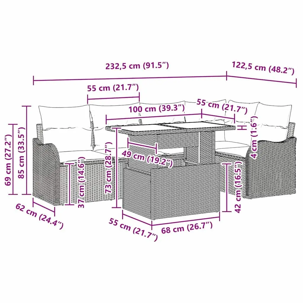 Black Poly Rattan Garden Dining Set for 6 with Cushions