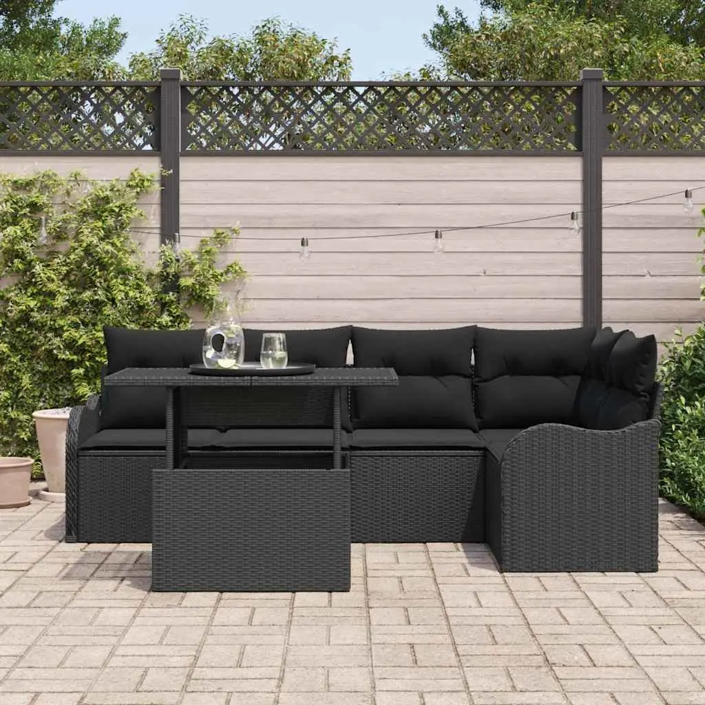 Black Poly Rattan Garden Dining Set for 6 with Cushions