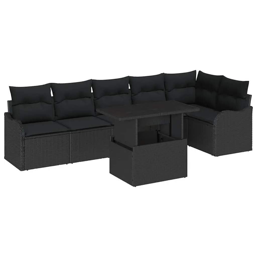 Outdoor Sofa Set Poly Rattan 7 Piece Black Modular Garden Patio Lounge Furniture