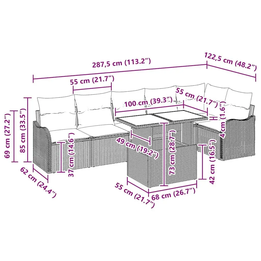 Outdoor Sofa Set Poly Rattan 7 Piece Black Modular Garden Patio Lounge Furniture