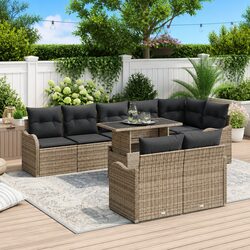 Durable 9 Piece Outdoor Lounge Set in Grey Rattan