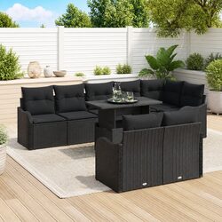 Durable 9 Piece Modular Outdoor Lounge Set Black Rattan