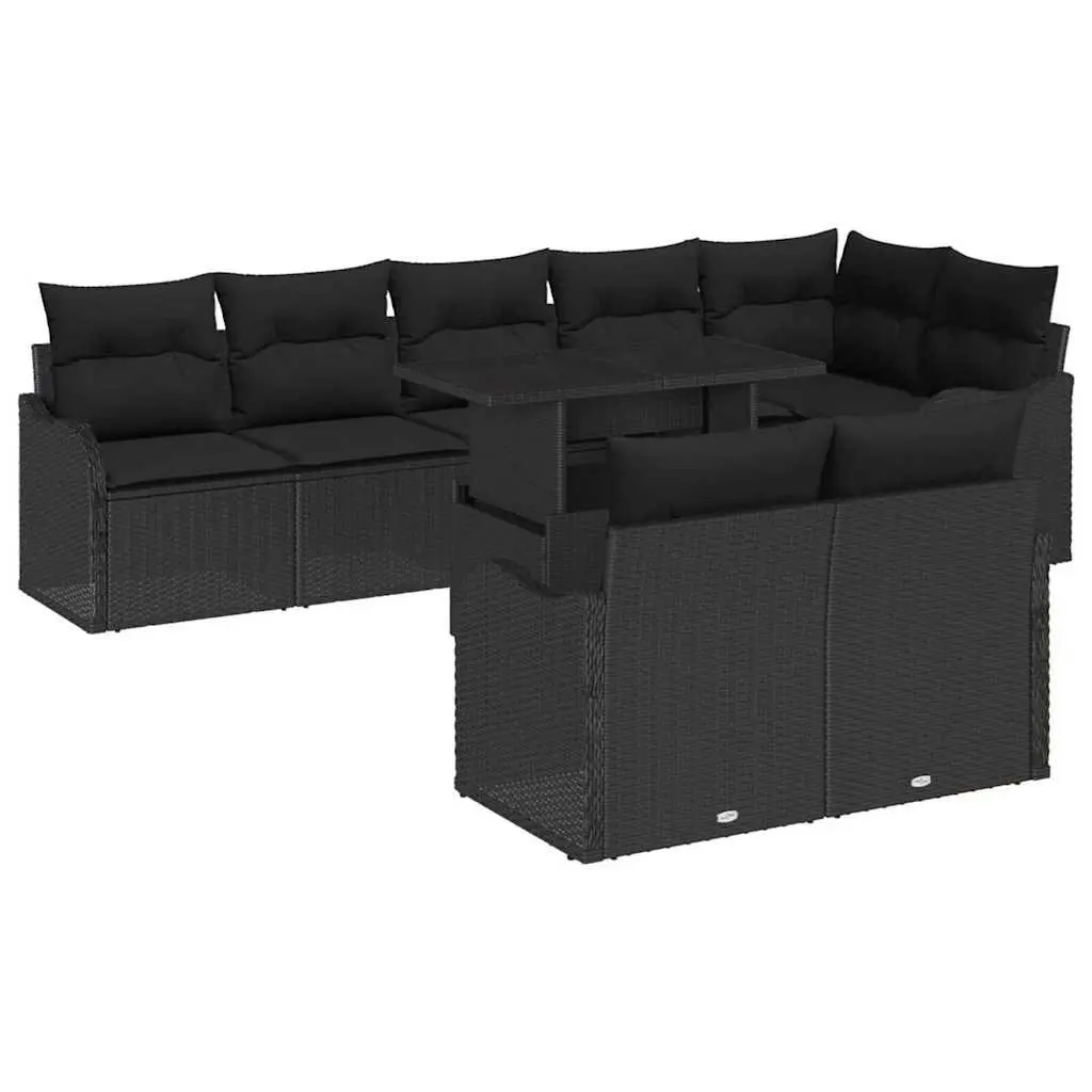 9 Piece Outdoor Lounge Set Poly Rattan Black Modular Sofa