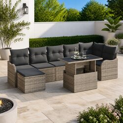 Durable 8-Piece Grey Poly Rattan Garden Sofa Set