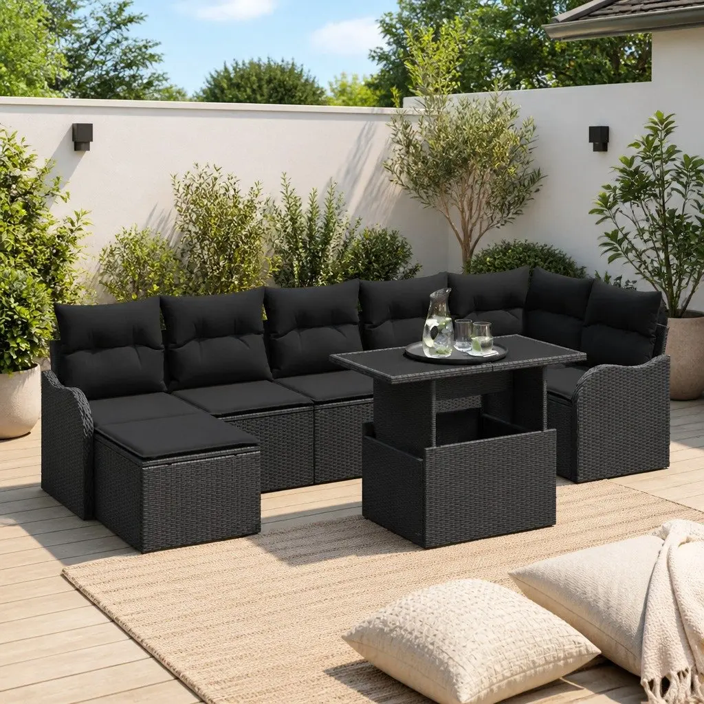 8-Piece Black Modular Garden Sofa Set with Durable Build