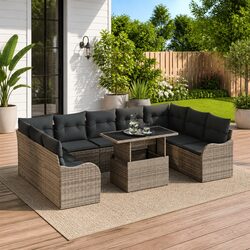 Durable Modular Garden Sofa Set 10pc Grey Poly Rattan