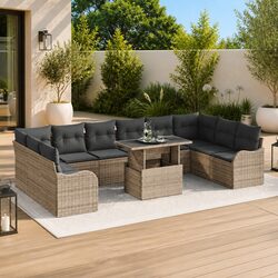 Sturdy 11 Piece Grey Poly Rattan Modular Garden Sofa Set
