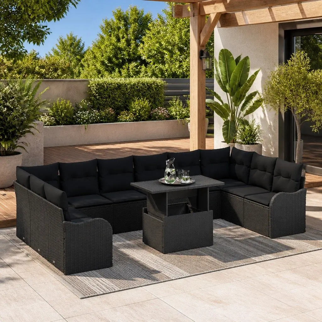 Modular Garden Sofa Set Poly Rattan 11 Piece Black Patio Furniture