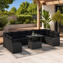 High-Quality 11 Piece Modular Garden Sofa Set in Black