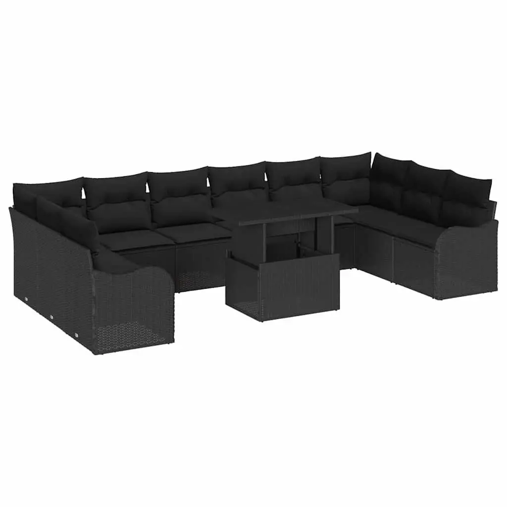 Modular Garden Sofa Set Poly Rattan 11 Piece Black Patio Furniture
