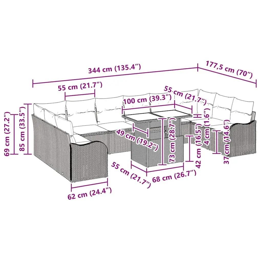 Modular Garden Sofa Set Poly Rattan 11 Piece Black Patio Furniture
