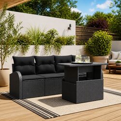 Modular Black Poly Rattan Garden Sofa Set for Outdoor Comfort