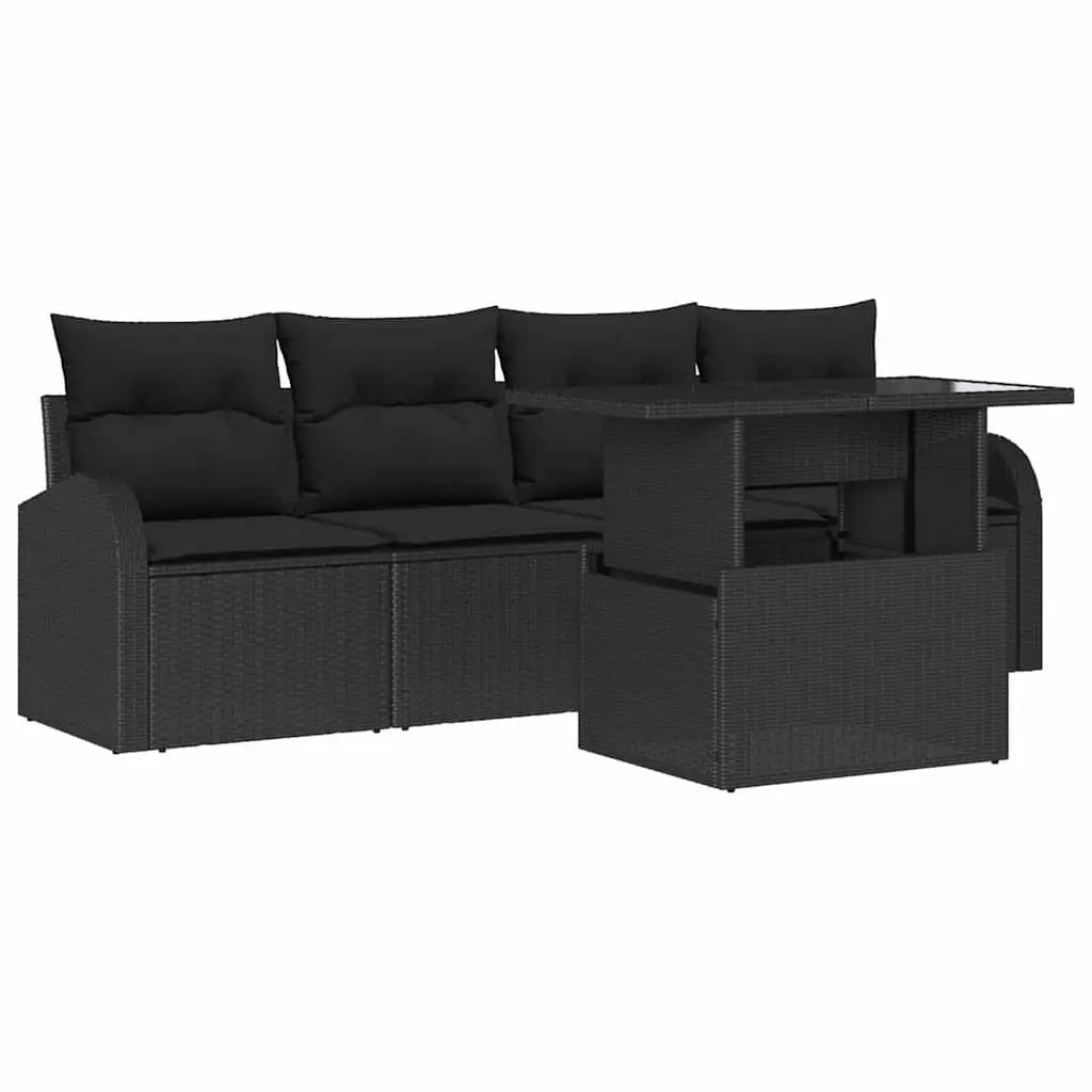 Garden Sofa Set Poly Rattan Modular 5 Piece Black Outdoor Furniture