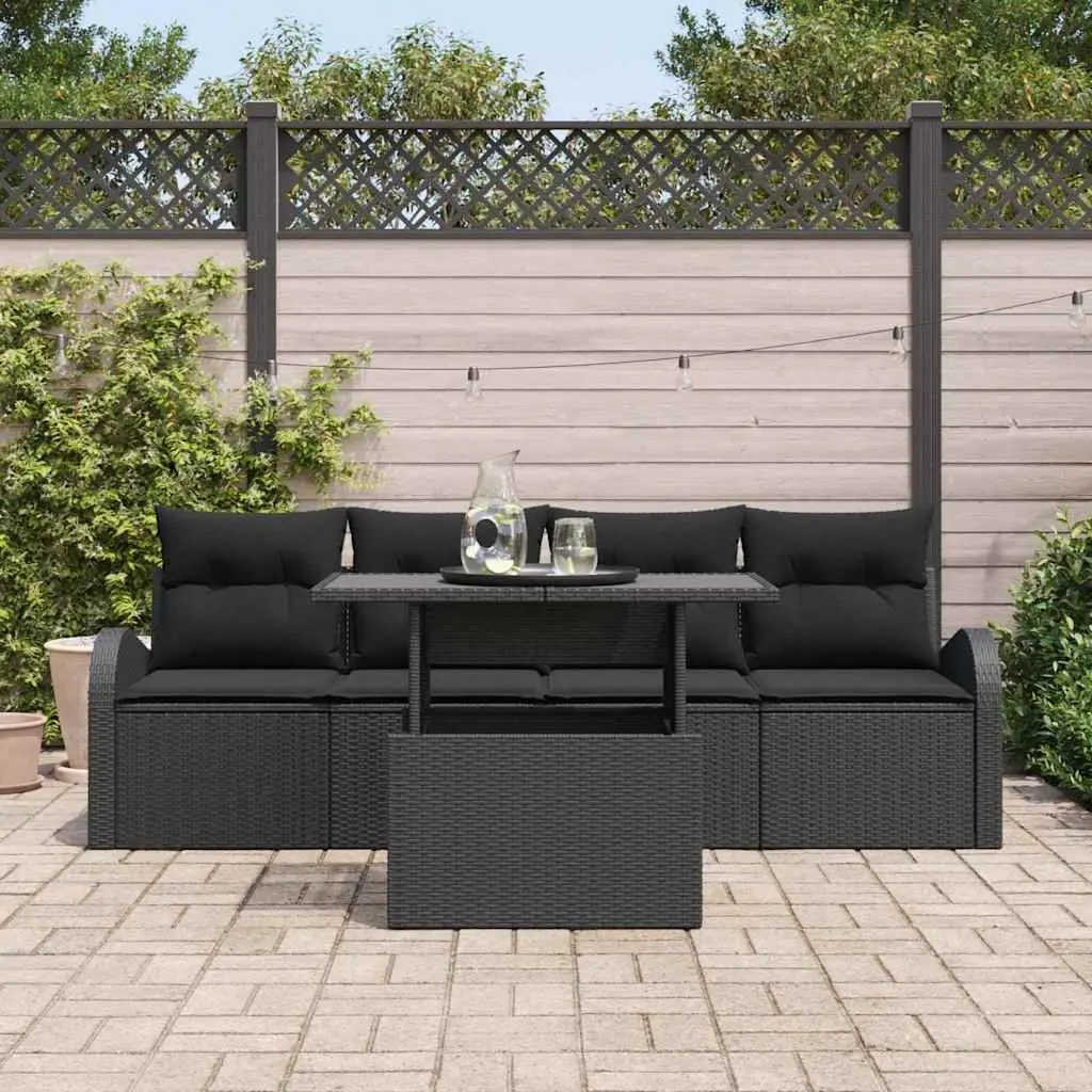 Garden Sofa Set Poly Rattan Modular 5 Piece Black Outdoor Furniture