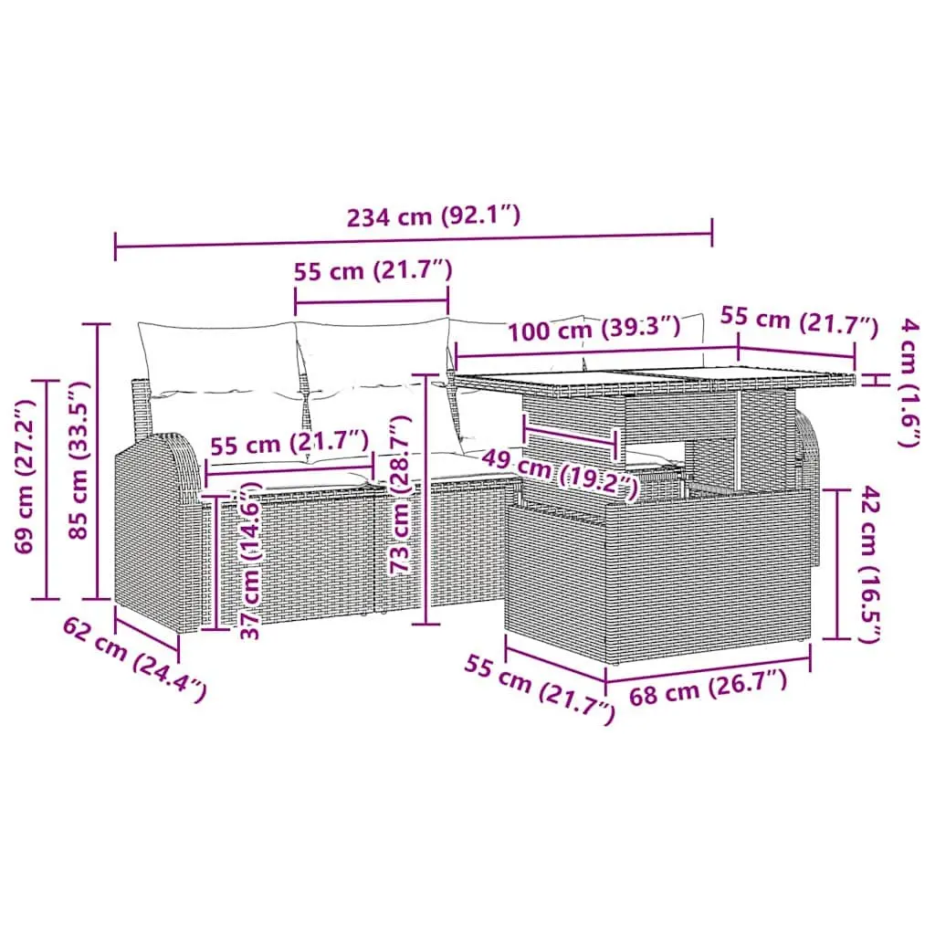 Garden Sofa Set Poly Rattan Modular 5 Piece Black Outdoor Furniture