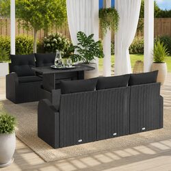 Stylish 6-Piece Modular Black Rattan Garden Sofa Set