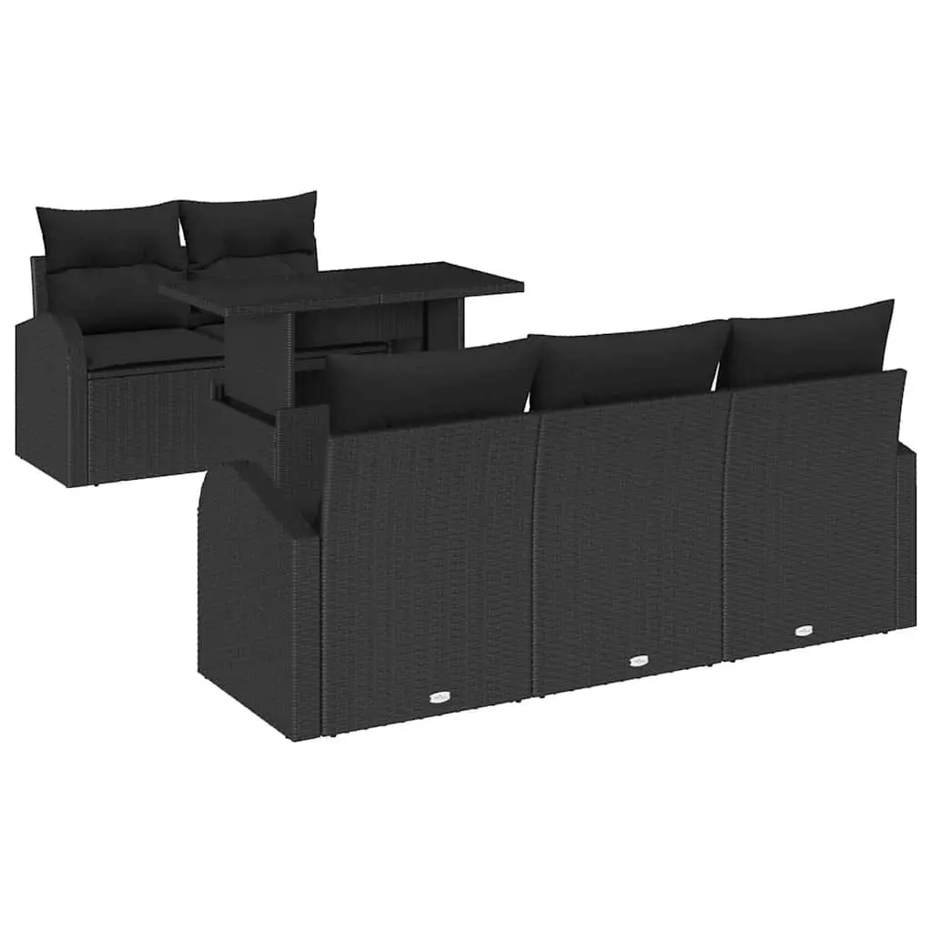 6-Piece Modular Black Rattan Garden Sofa Set