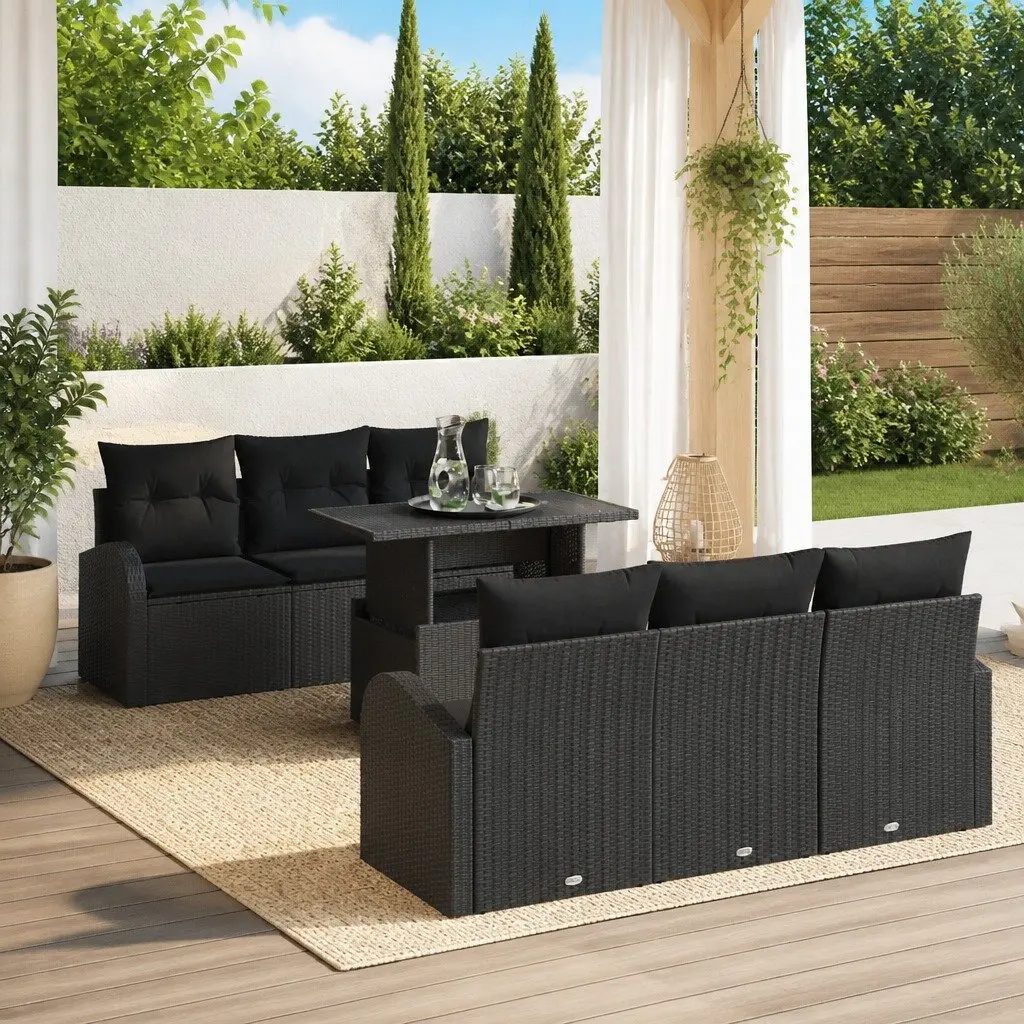 Garden Sofa Set Poly Rattan 7 Pieces Black with Cushions