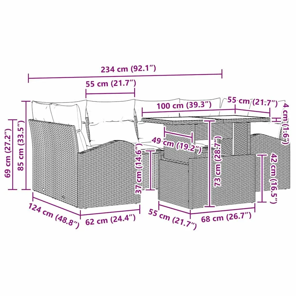 7-Piece Black Poly Rattan Outdoor Garden Sofa Set
