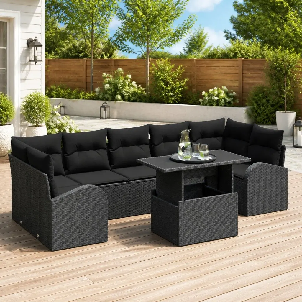 8-Piece Modular Garden Sofa Set in Black