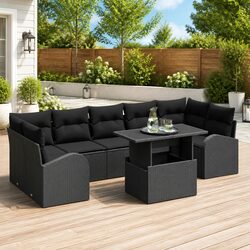 High-Quality 8-Piece Modular Garden Sofa Set in Black