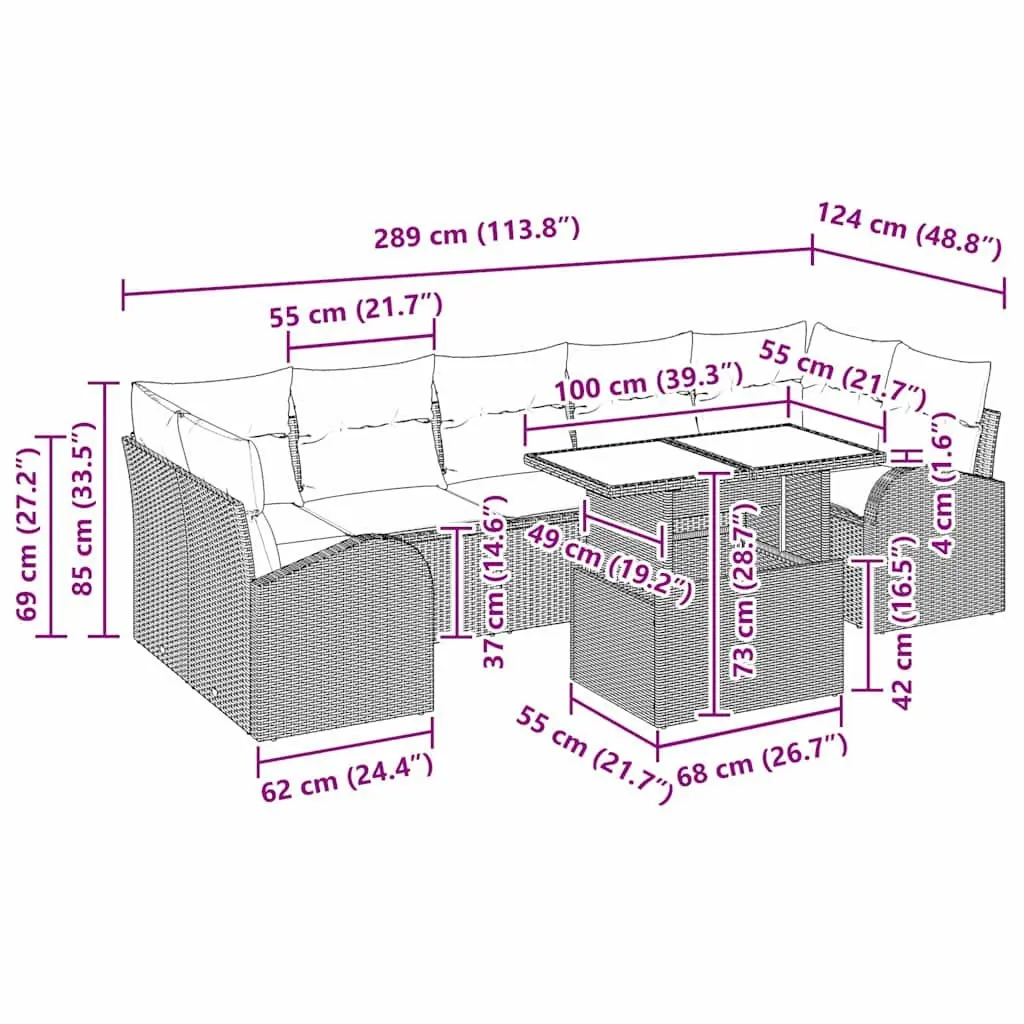 8-Piece Modular Garden Sofa Set in Black