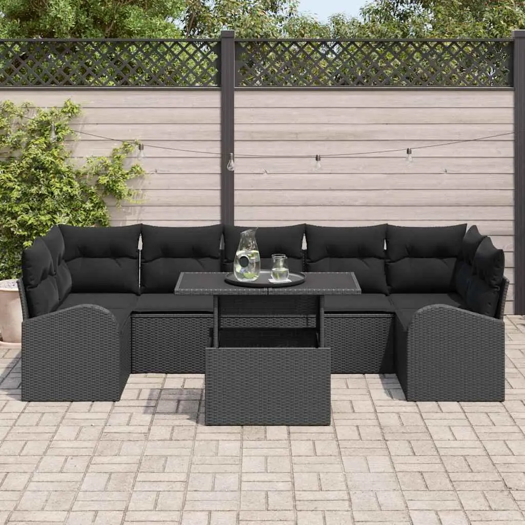 8-Piece Modular Garden Sofa Set in Black